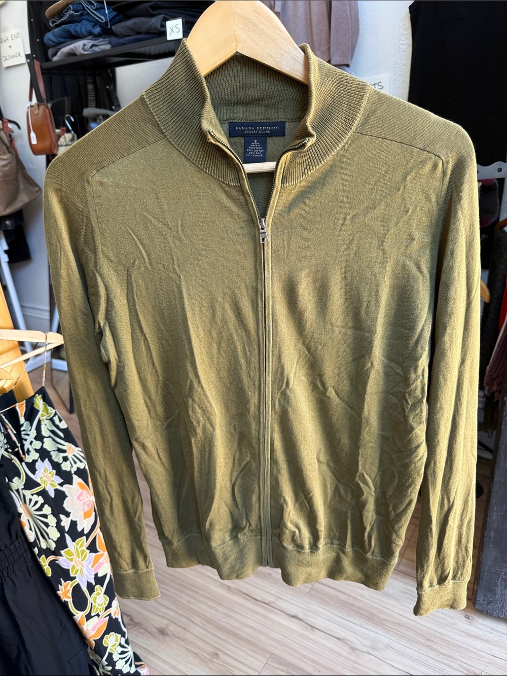 Banana Republic Cotton SILK CASHMERE Blend Full-Zip Men's Zip Up Sweater